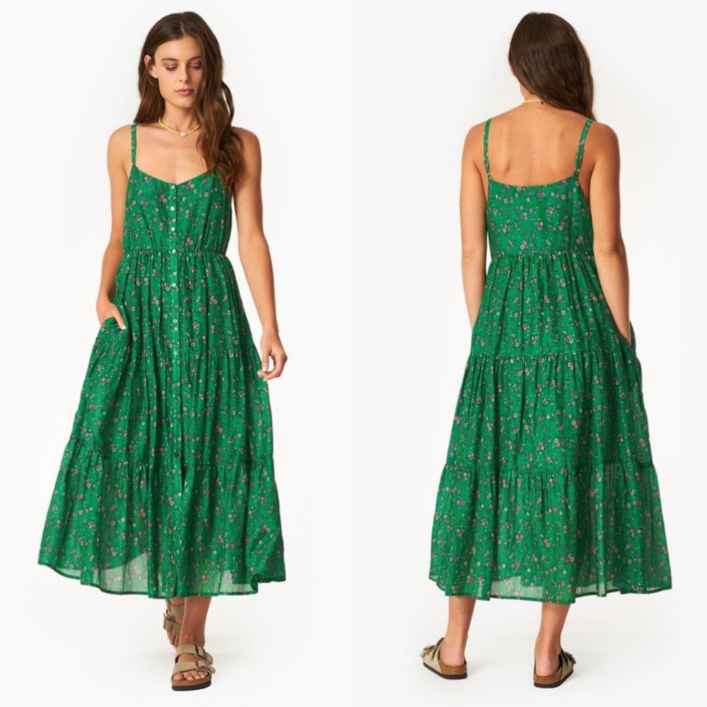 Xirena Sophie Floral Print Tiered Lounge Dress In Green Grass S